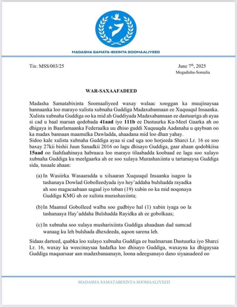 mucaaradka soomaaliya warkasoosaray xulista gudiga xuquuqul insaanka